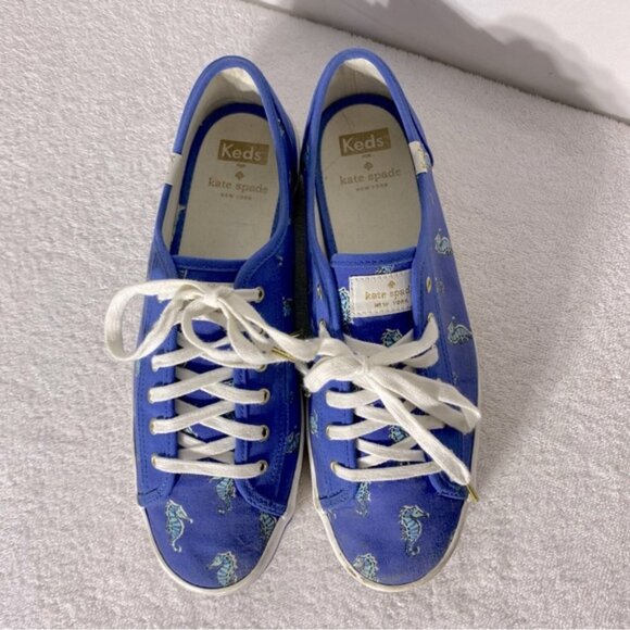 Keds For Kate Spade Blue Seahorse Lace Up Low Top Sneakers 10 - Picture 1 of 12
